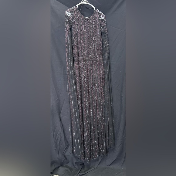 Mac Duggal 5915 Cape Sleeve Beaded Evening Dress in BlackBerry - Picture 6 of 7